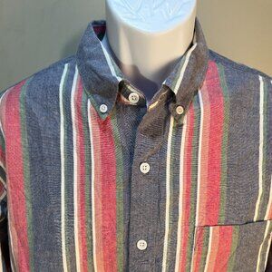 J. Crew Men's multicolor striped Indian Madras Slim Fit shirt Large L EUC